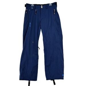 DNA Descente Snowboard Ski Pants Mens 34 Adjustable Waist Blue Stripe FLAWS